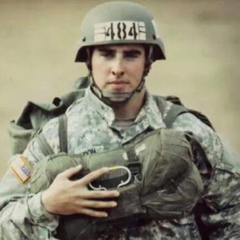 Eric Skeldon in U.S. Army uniform after his first jump at Fort Benning, Georgia, 2013